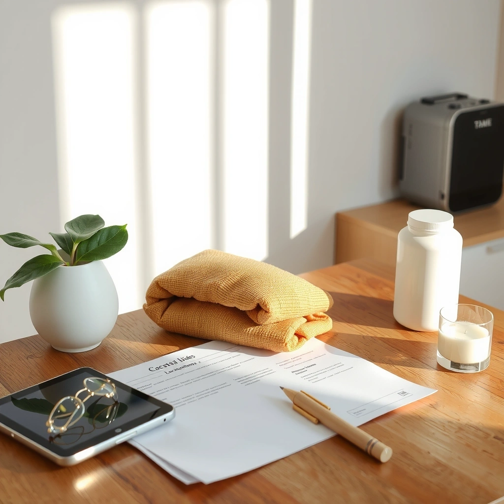 Terms of service background with professional documents and wellness elements